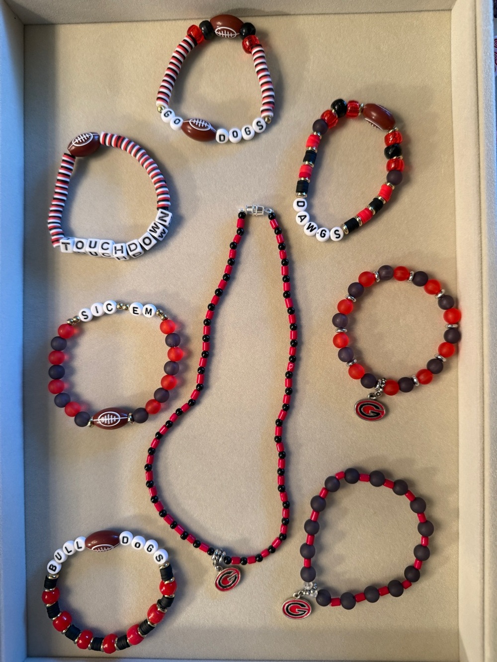 University of Georgia Red & Black Beaded Charm Necklace
